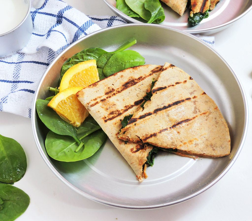 Cheesy Whole Wheat Spinach Quesadillas