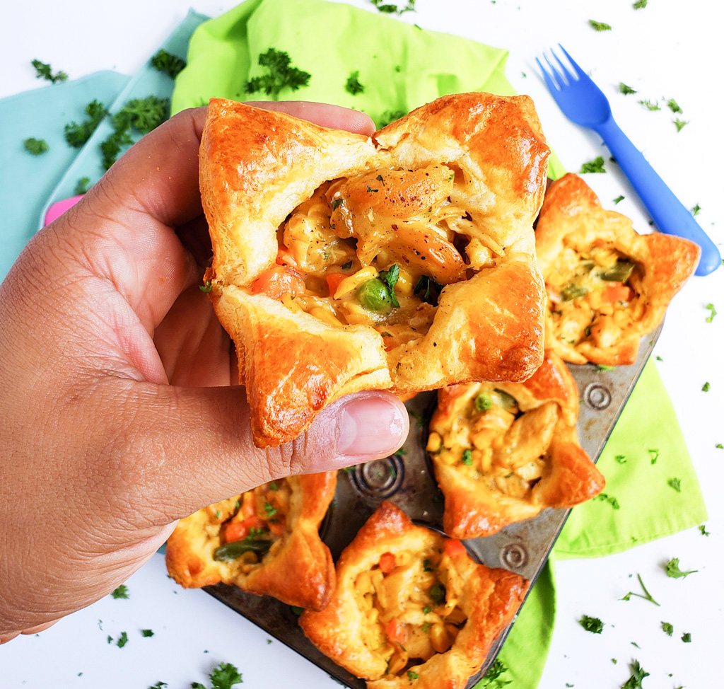 5-Ingredient Mini Chicken Ranch Pot Pies made with Pillsbury crescent dough in muffin tins