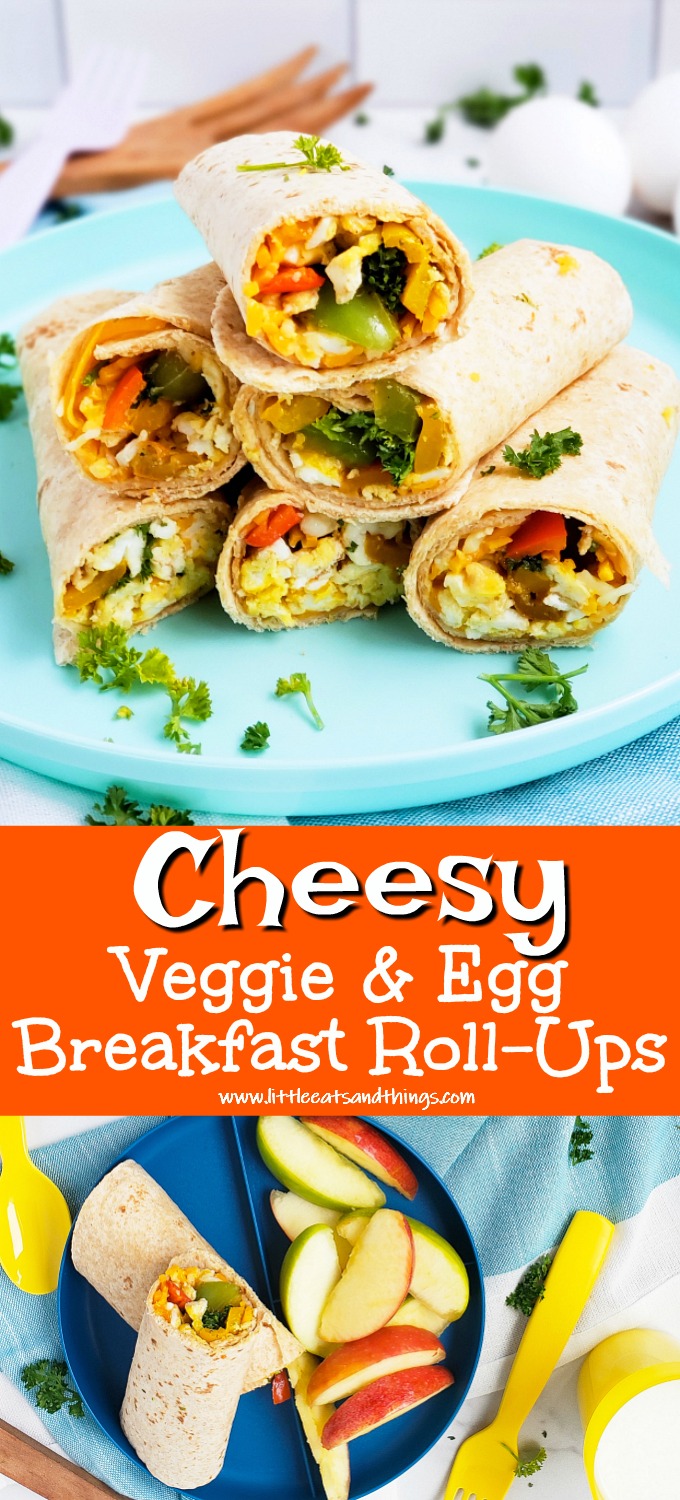 Cheesy Veggie & Egg Breakfast Roll-Ups, the perfect kid-approved, toddler-approved meal. #healthykids #kidsinthekitchen #breakfastwraps