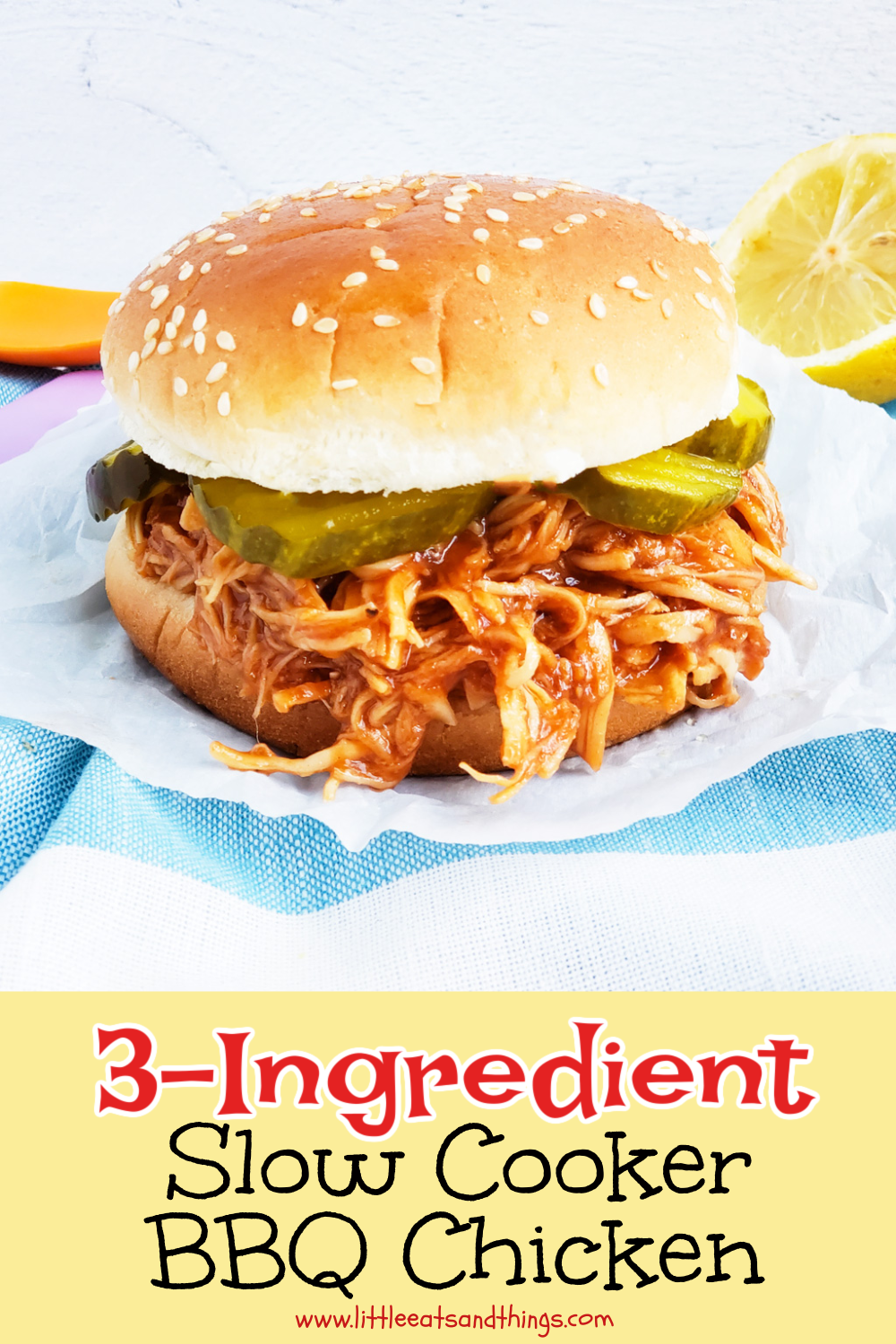 Easy 3-Ingredient Slow Cooker BBQ Chicken- The Best Slow Cooker Pulled Chicken! Fall-apart tender, juicy and delicious! | littleeatsandthings.com