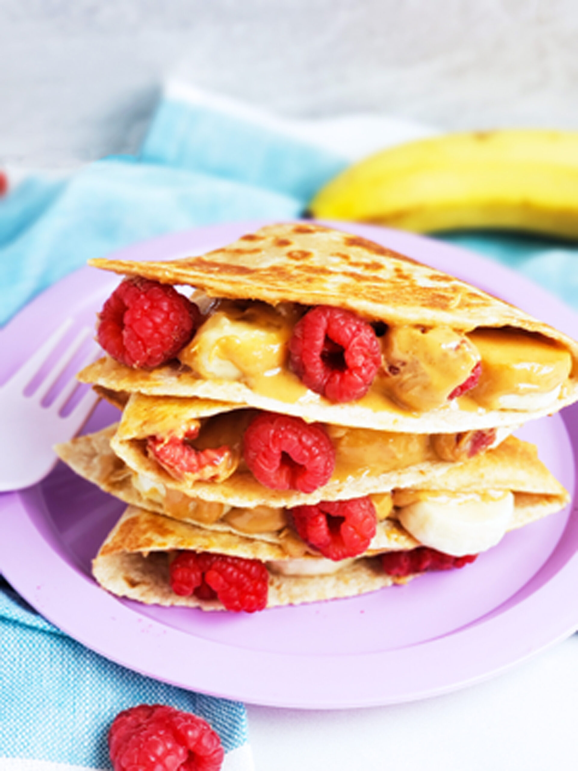 Raspberry, Banana, & Peanut Butter Quesadillas