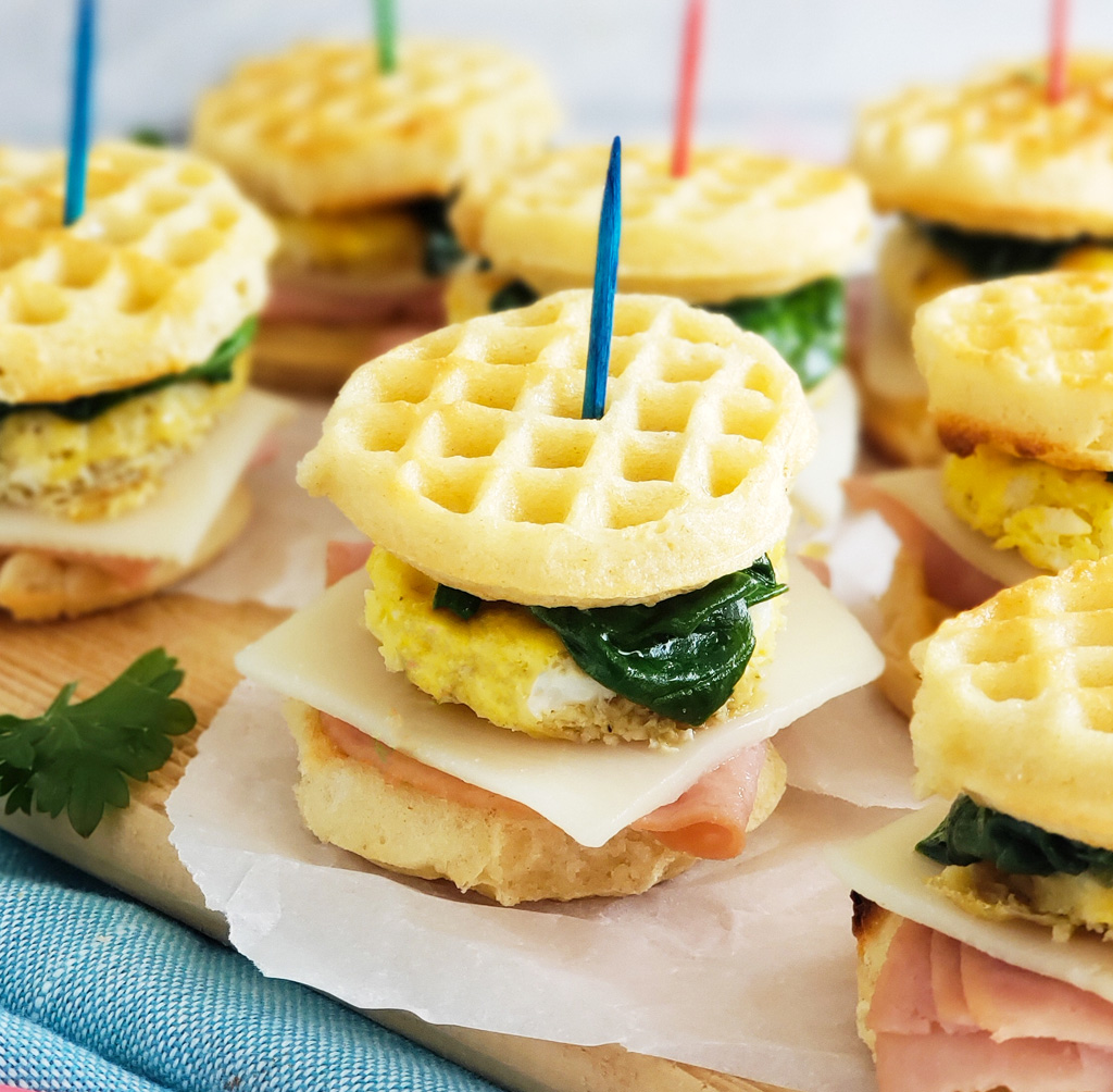 Mini Ham, Egg, & Spinach Waffle Sliders