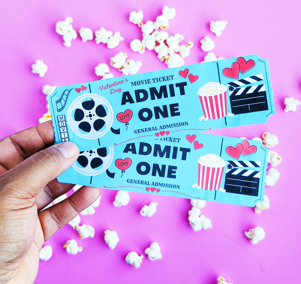 Surprise the kids with this exciting Movie Themed Valentine’s Day Basket! This basket contains popcorn, candy, and a Free DIY Printable for Movie Tickets. littleeatsandthings.com