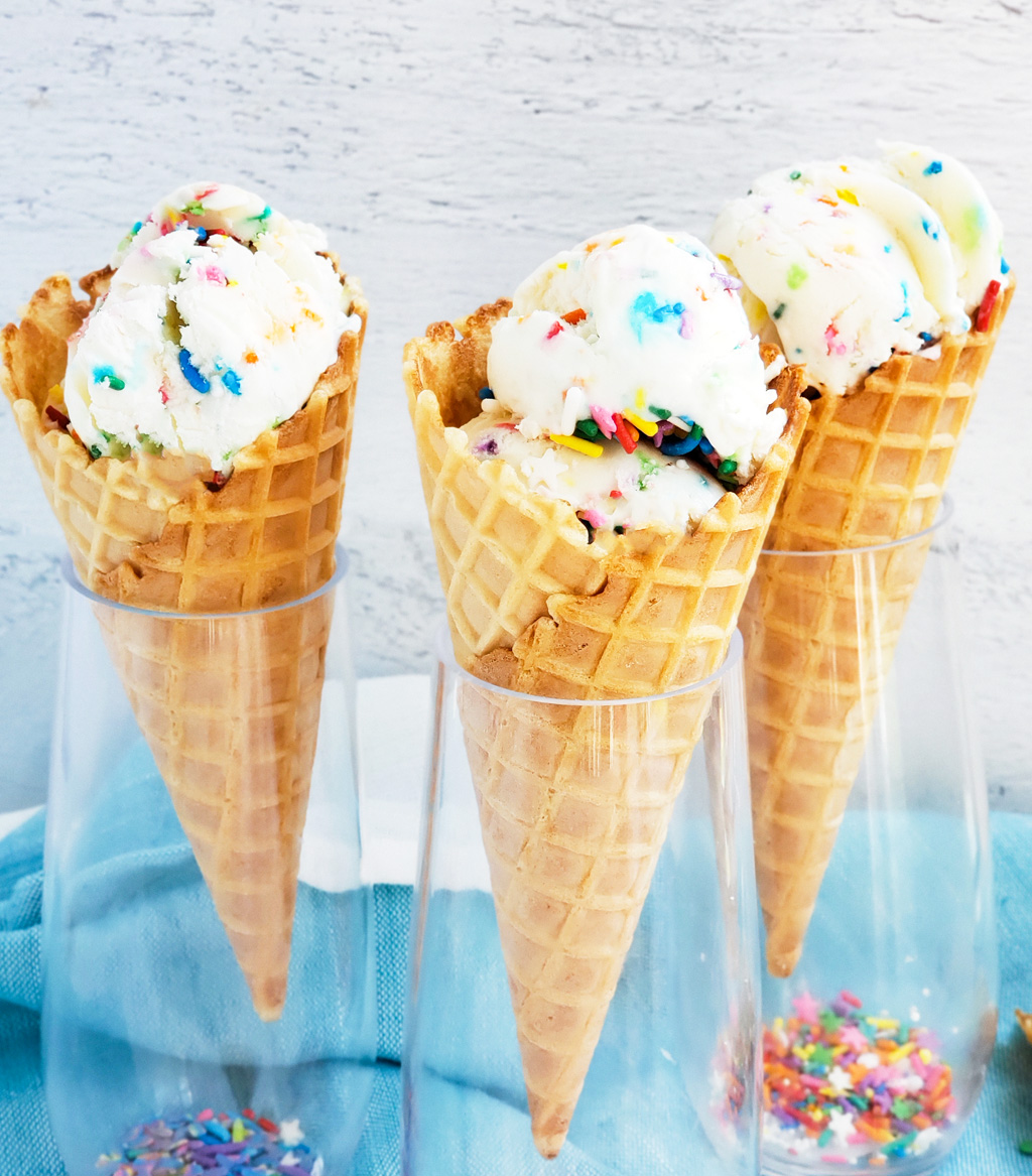 Beat the heat with this delicious, cool No Churn Confetti Ice Cream. Funfetti No Churn Ice Cream made with 3 ingredients in a loaf pan with sprinkles on top. littleeatsandthings.com 