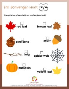 Fall Activity Sheet-Scavenger Hunt- Free Printable littleeatsandthings.com