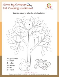 Fall Activity Sheet-Color by Number- Free Printable littleeatsandthings.com