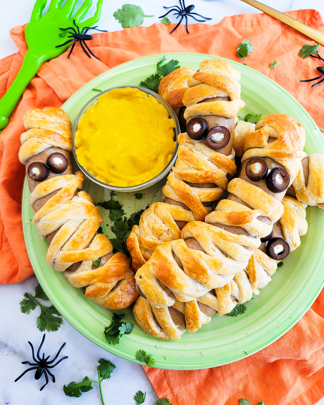 Jalapeno Cheddar Hot Dog Mummies for Halloween littleeatsandthings.com