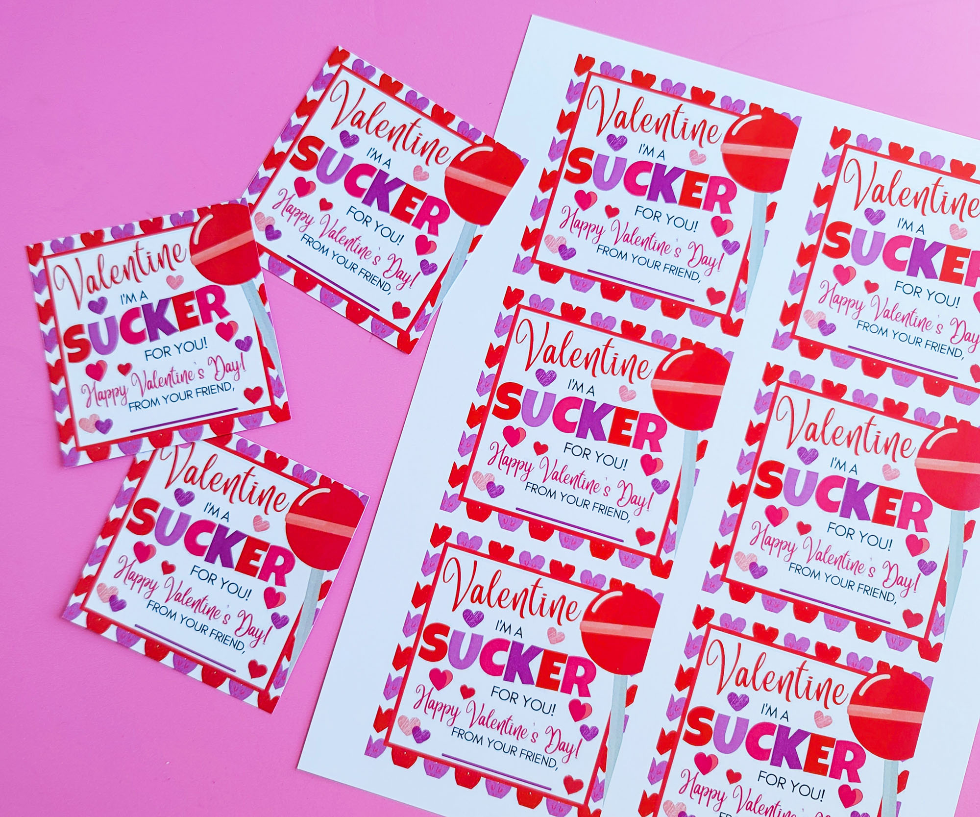 I’m a Sucker for You DIY Valentine’s Day Cards, FREE Printable Valentine's Day Cards  littleeatsandthings.com