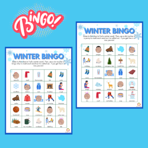 Winter Bingo game pack for kids, parents, and teachers. free printables littleeatsandthings.com